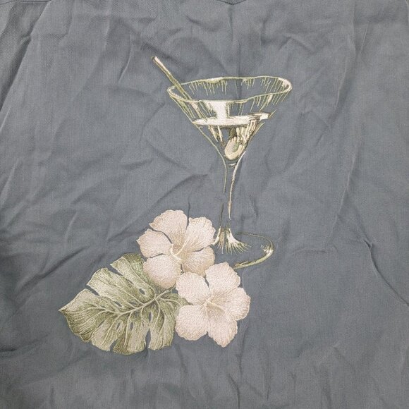 Caribbean Men's Short Sleeve Button Up Shirt Green Embroider Martini + LARGE L - Picture 1 of 8